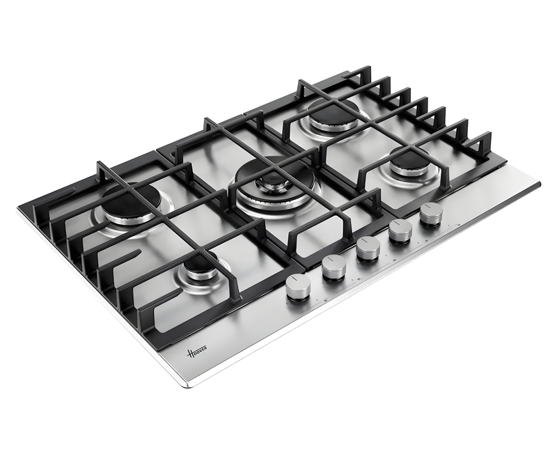Hoover HGH75WC3X - Stainless Steel 75cm Gas Hob - 5 Burners - 4kW Wok Burner