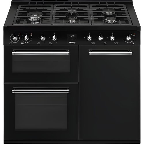 Smeg CX113GMBL - Black 110cm Range Cooker - Dual Fuel Triple Cavity - A/B Energy