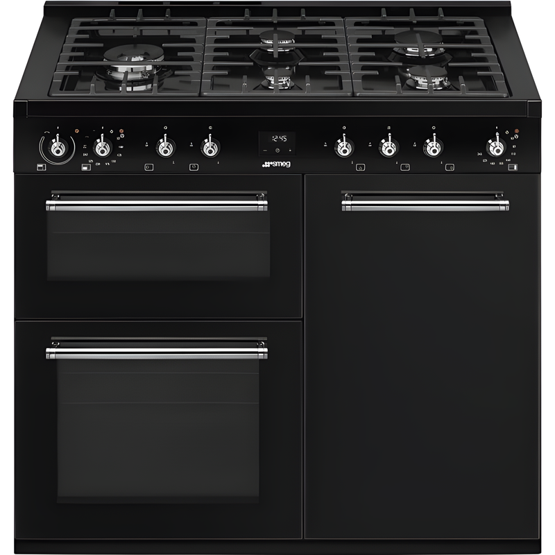 Smeg CX113GMBL - Black 110cm Range Cooker - Dual Fuel Triple Cavity - A/B Energy