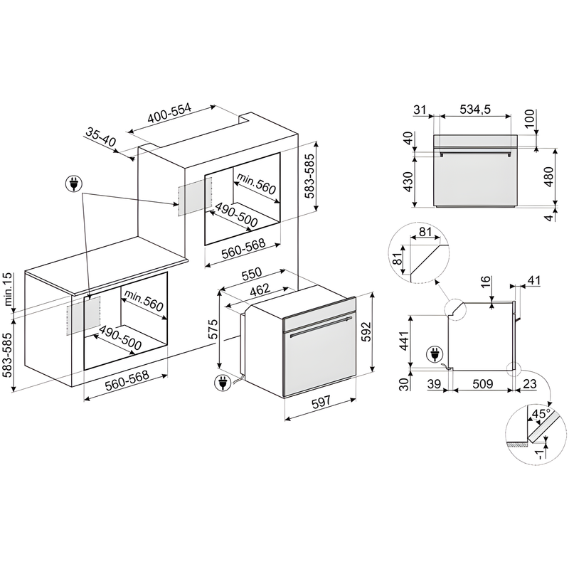 Smeg SFP6301TVN Black Single Oven - 70L Capacity - A+ Energy Rating