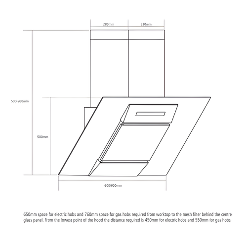 Caple SP612BK - Black Glass Wall Chimney Extractor - 612 m³/h - A Energy Rating