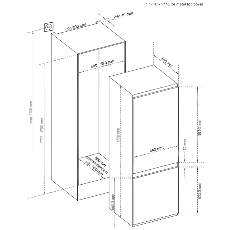 Cata FFBIFF7030E - White Integrated Fridge Freezer - 70/30 Split - F Energy Rated
