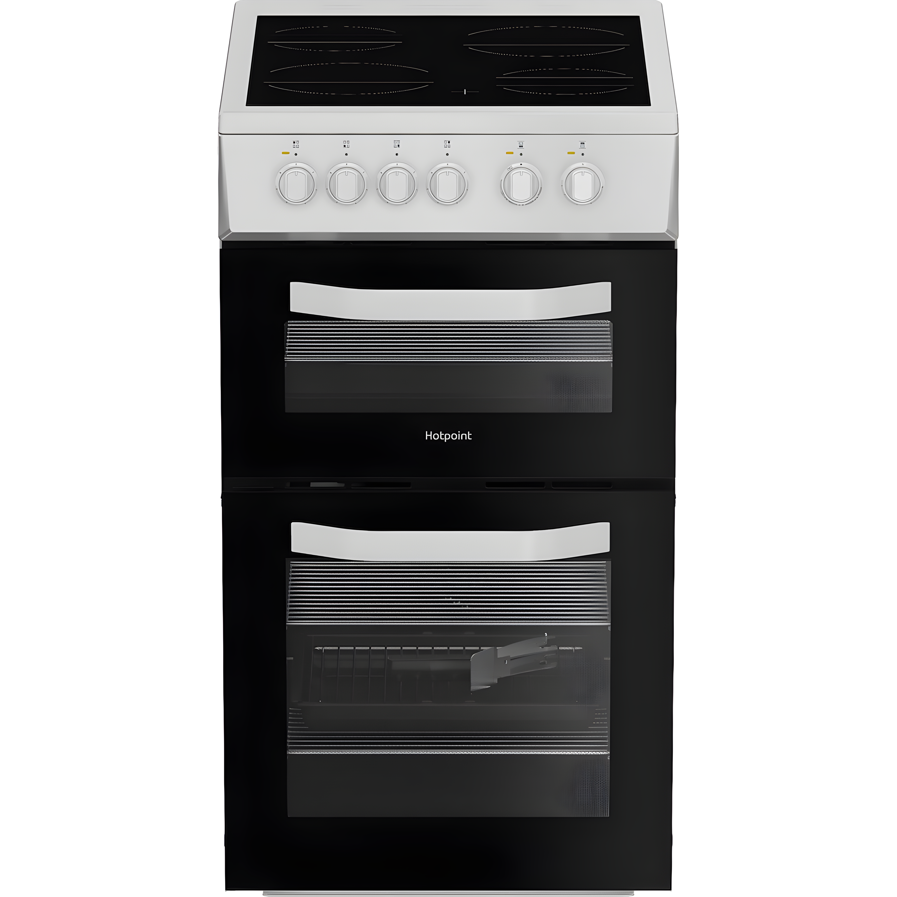 Hotpoint HTE5VCW Twin Cavity Electric Cooker with 4 Ceramic Hobs 50CM - White or Black