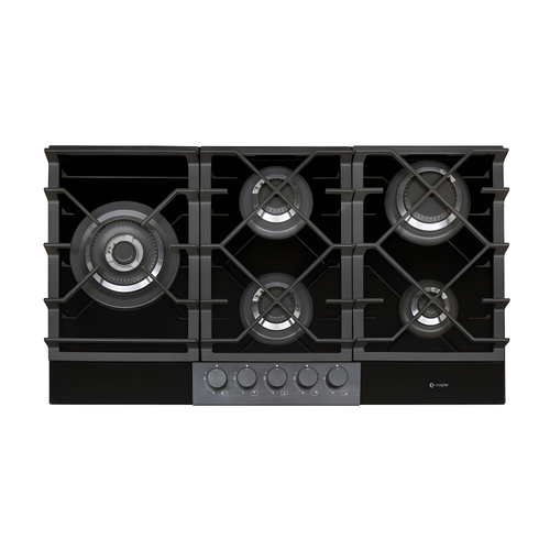 Caple C7895G - Black Glass 87cm Gas Hob - 5 Burner