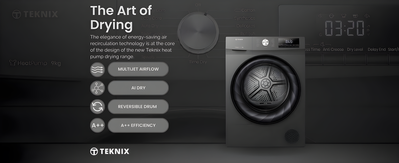 Teknix TK2HP9HS - Titanium 9KG Heat Pump Tumble Dryer - A++ Energy