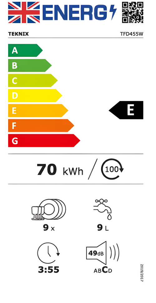 Teknix TFD455W - White Freestanding Dishwasher - E energy