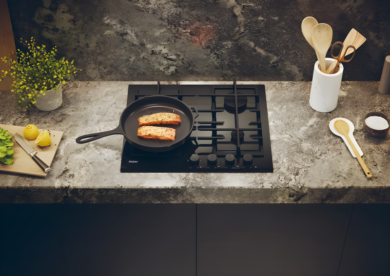 Haier HAVG6BF4TBPB - Black Gas on Glass Hob - 60cm 4 Zone