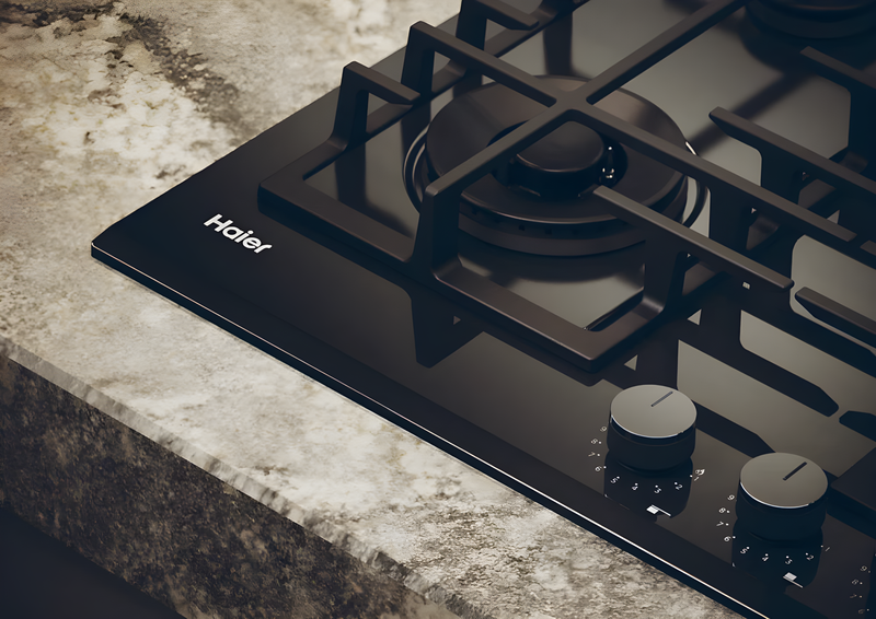 Haier HAVG6BF4TBPB - Black Gas on Glass Hob - 60cm 4 Zone