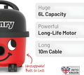 Numatic Henry HVR 160-11 Bagged Cylinder Vacuum, 620 W, 6 Litres, Red and Black