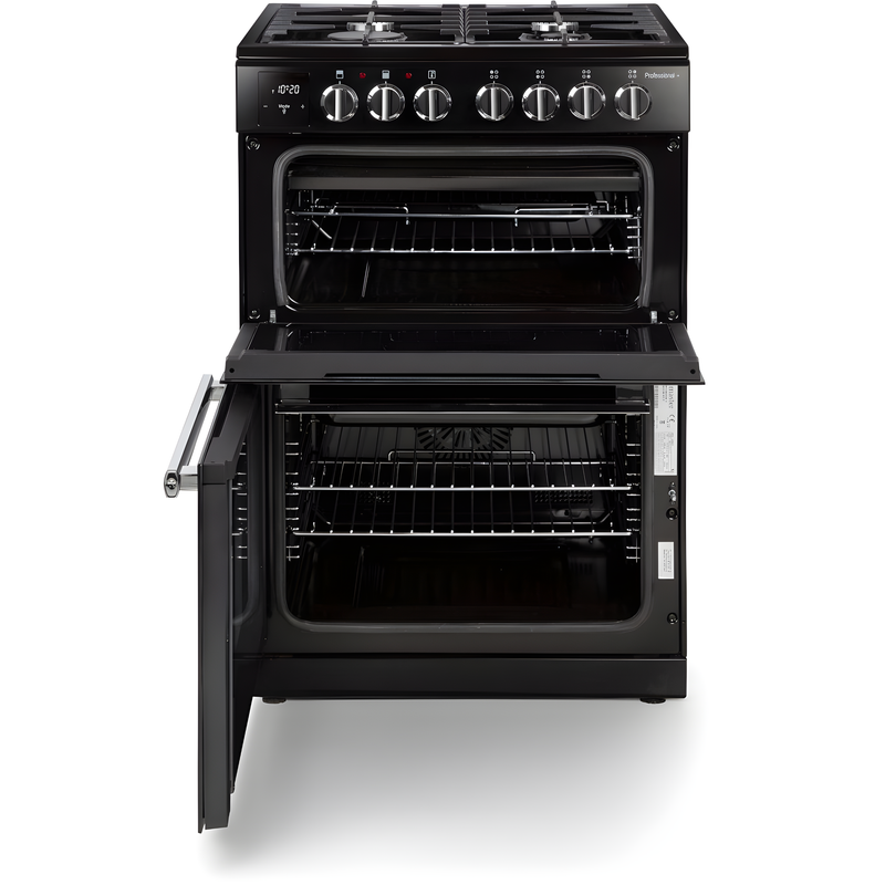 Rangemaster PROPL60DFFBL/C - Black/Chrome Dual Fuel Cooker - Double Oven - A Rated