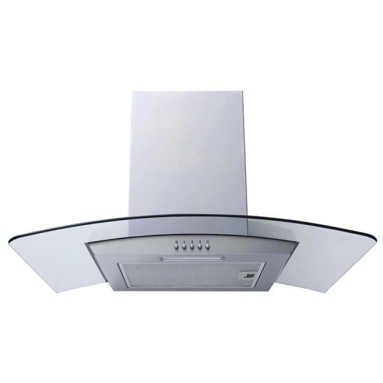 Prima PRCGH012 - Stainless Steel 90cm Curved Glass Chimney Cooker Hood - 278m³/h - B energy