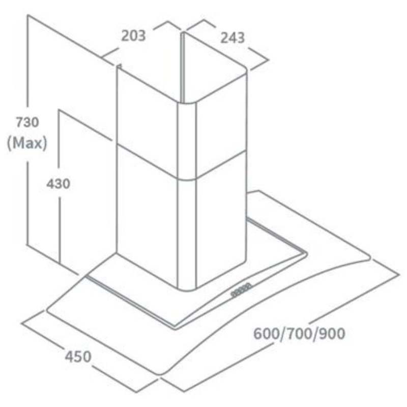 Prima PRCGH012 - Stainless Steel 90cm Curved Glass Chimney Cooker Hood - 278m³/h - B energy