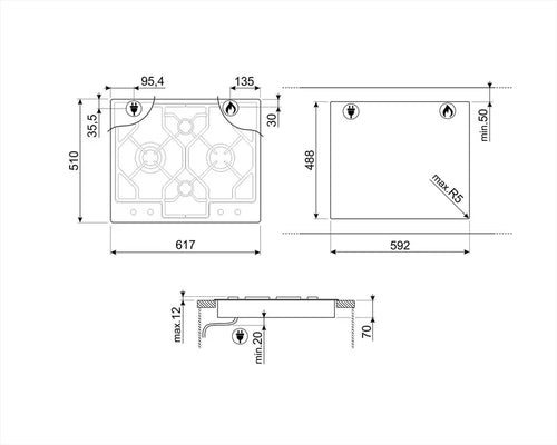Smeg PGF64-4 - Stainless Steel 4 Burner Gas Hob - 62cm