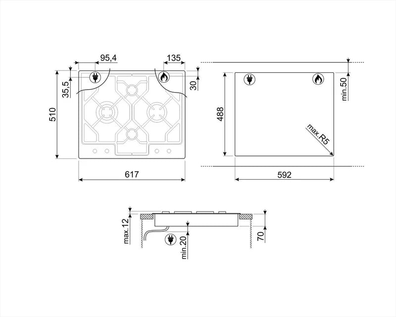 Smeg PGF64-4 - Stainless Steel 4 Burner Gas Hob - 62cm