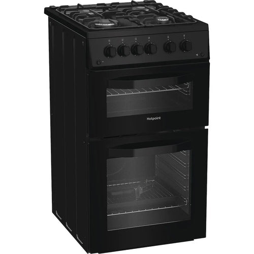 Hotpoint HTG5GCB - Black Gas Cooker - 59L Double Cavity - A+ Energy