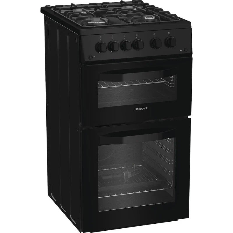 Hotpoint HTG5GCB - Black Gas Cooker - 59L Double Oven - A+ Energy