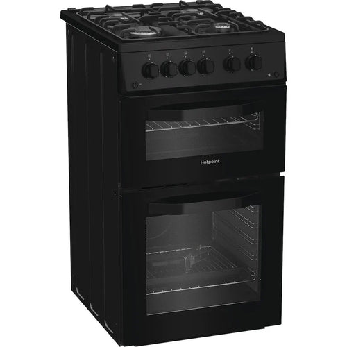 Hotpoint HTG5GCB - Black Gas Cooker - 59L Double Oven - A+ Energy - Display
