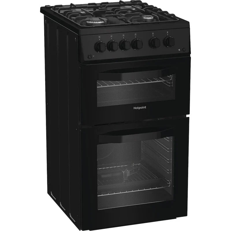 Hotpoint HTG5GCB - Black Gas Cooker - 59L Double Oven - A+ Energy - Display