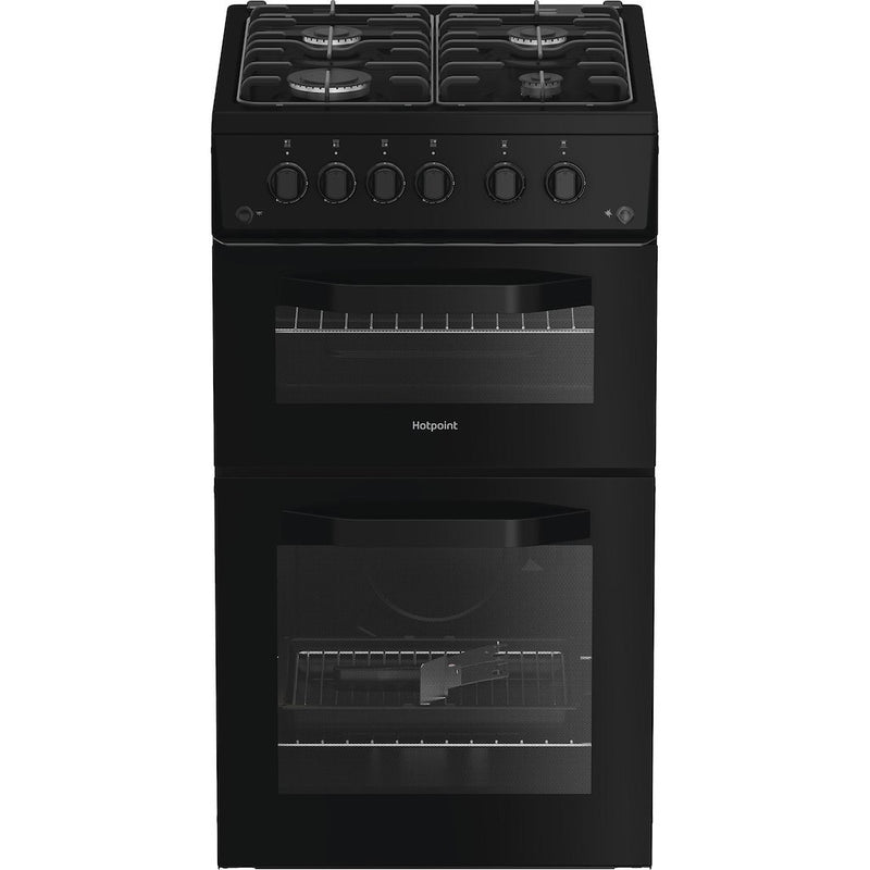 Hotpoint HTG5GCB - Black Gas Cooker - 59L Double Oven - A+ Energy