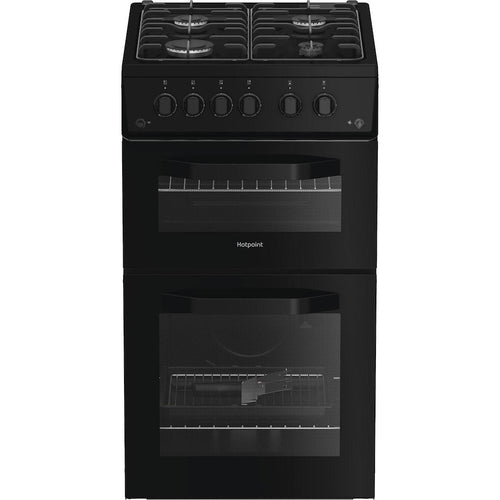 Hotpoint HTG5GCB - Black Gas Cooker - 59L Double Oven - A+ Energy - Display