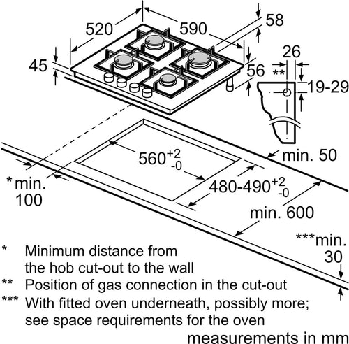 Bosch PPP6A6I40 - Black Gas Hob - 60cm - 4 Cooking Zones