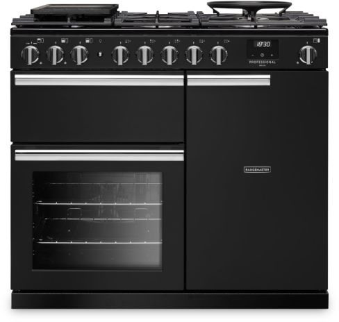 Rangemaster PRDL100DFPCBL/CM1 - Black 162L Dual Fuel Range Cooker - 5 Zones - A Energy