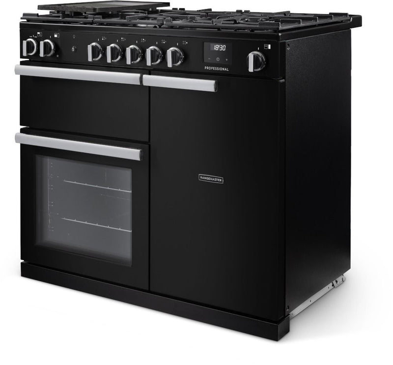 Rangemaster PR100DFPCBL/CM1 - Black 100cm Range Cooker - 5 Burners Gas Hob - A energy
