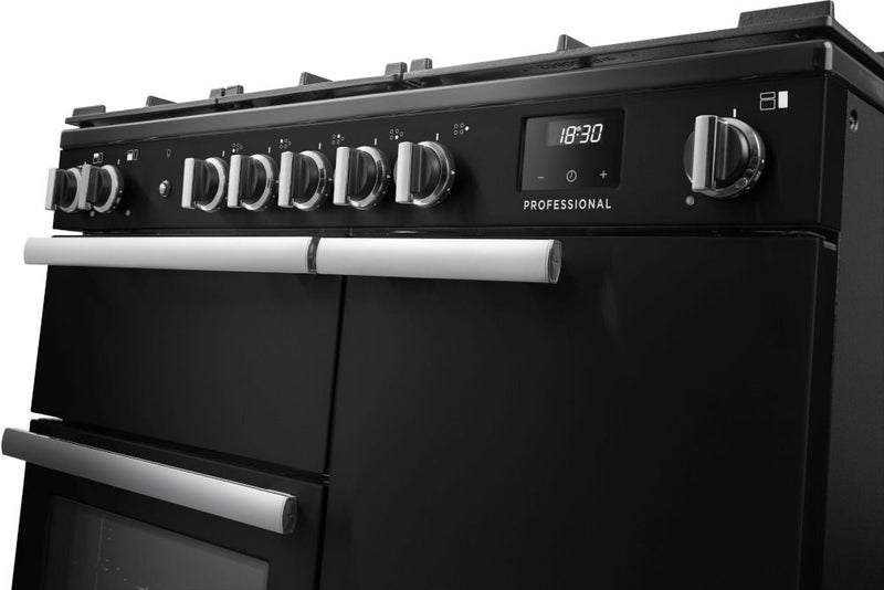 Rangemaster PR100DFPCBL/CM1 - Black 100cm Range Cooker - 5 Burners Gas Hob - A energy