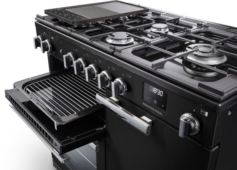 Rangemaster PR100DFPCBL/CM1 - Black 100cm Range Cooker - 5 Burners Gas Hob - A energy