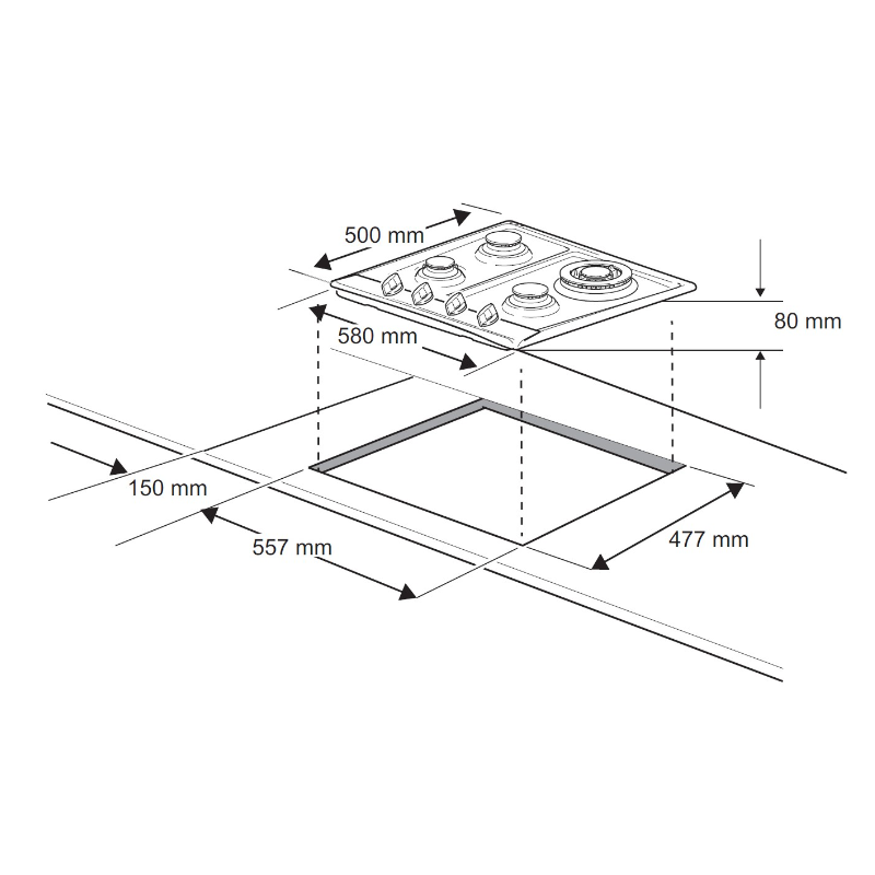 Rangemaster RMB60HPNGFSS - Stainless steel 4 Zone Gas Hob