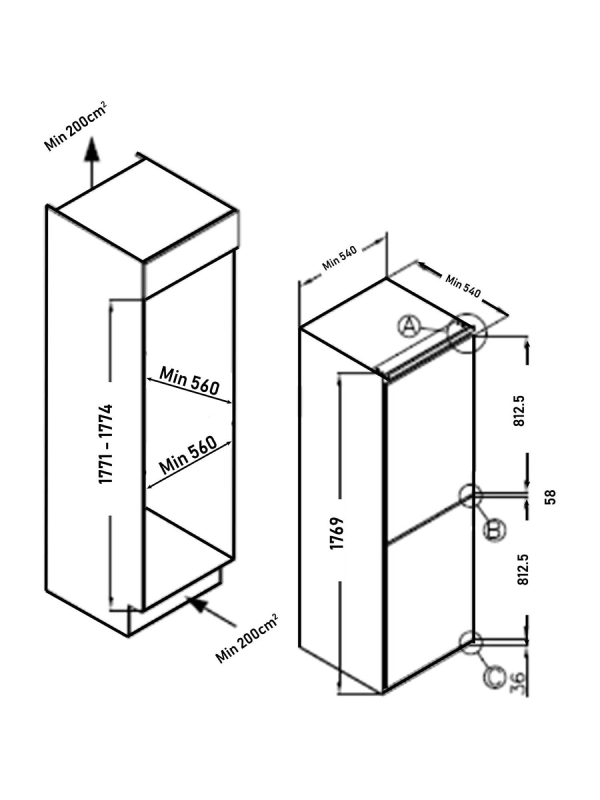 Sia RFI105 - Integrated 50/50 Fridge Freezer - F energy - Display