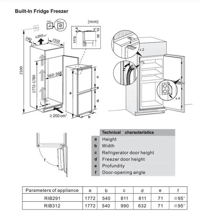 Hisense RIB312F4AWE 177cm High 70/30 Integrated Frost Free Fridge Freezer with Sliding Door Fixing Kit - White - E Rated