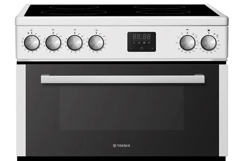 Teknix TKED64INDW - White 60cm Induction Double Oven Electric Cooker - 4 Zones, 99L Capacity, A Energy