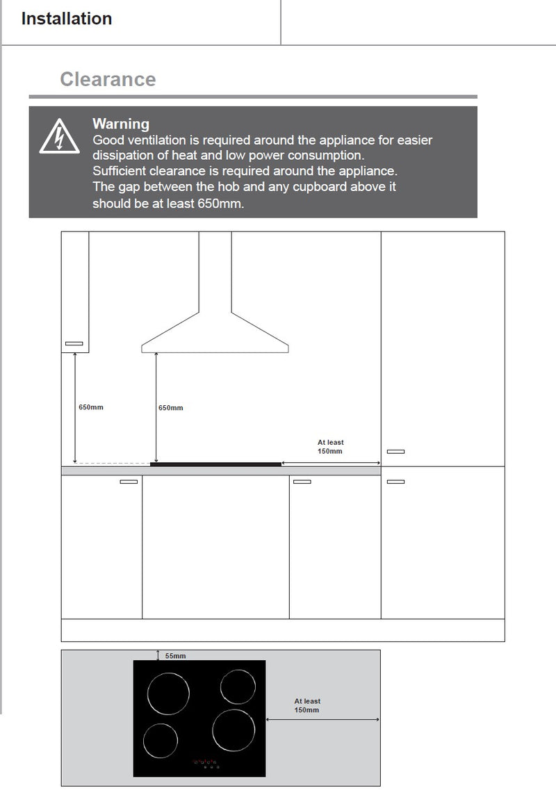 Cata UBTCC60LC.1 - 4 Zone Electric Hob Satin Glass finish