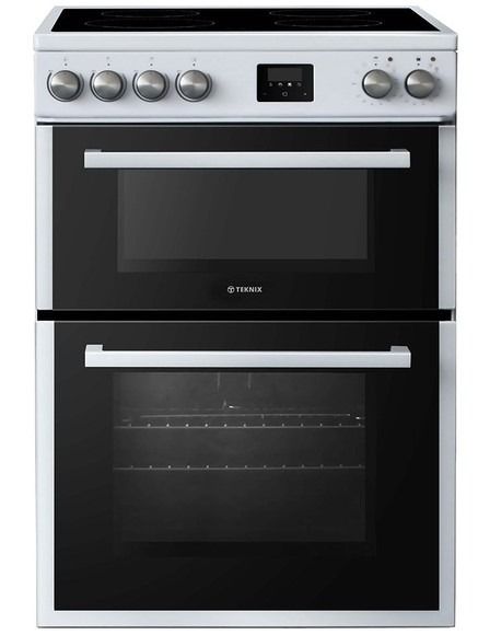 Teknix TKED64INDW - White 60cm Induction Double Oven Electric Cooker - 4 Zones, 99L Capacity, A Energy