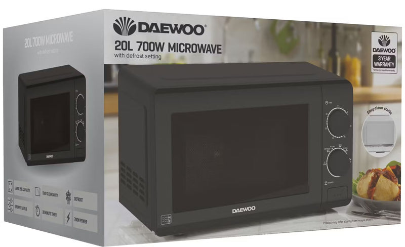 Daewoo SDA2161DD Microwave Oven in Black - 20L 700W Manual Controls