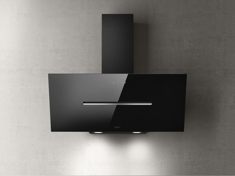 Elica SHY-BLK-90 - Black Glass Chimney Cooker Hood - 90cm - A Energy