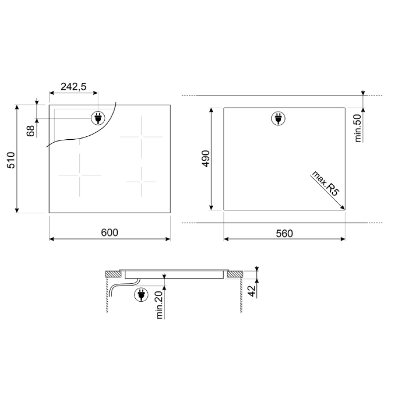 Smeg SE264TD1 - Black 4 Zone Ceramic Hob