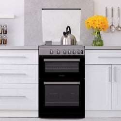 Statesman GDL60S silver double oven gas cooker in a kitchen setting