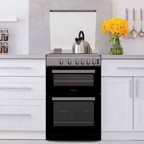 Statesman GDL60S silver double oven gas cooker in a kitchen setting