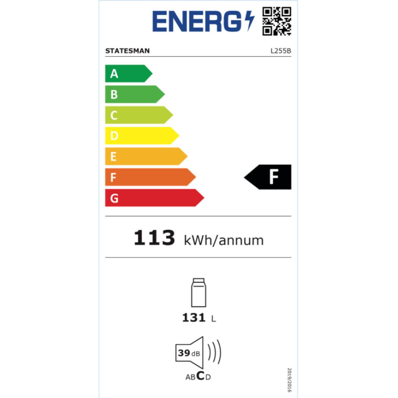 Statesman L255B - Black Undercounter Fridge - A+ energy