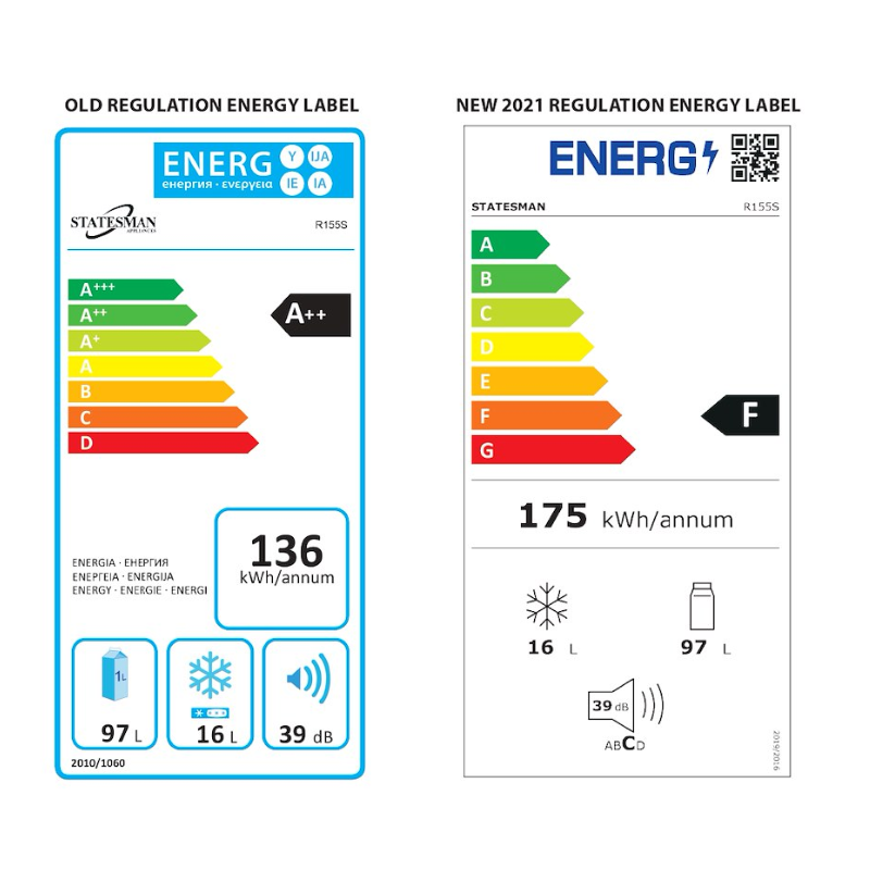 Statesman R155S - Stainless steel Undercounter Fridge - F energy - Icebox