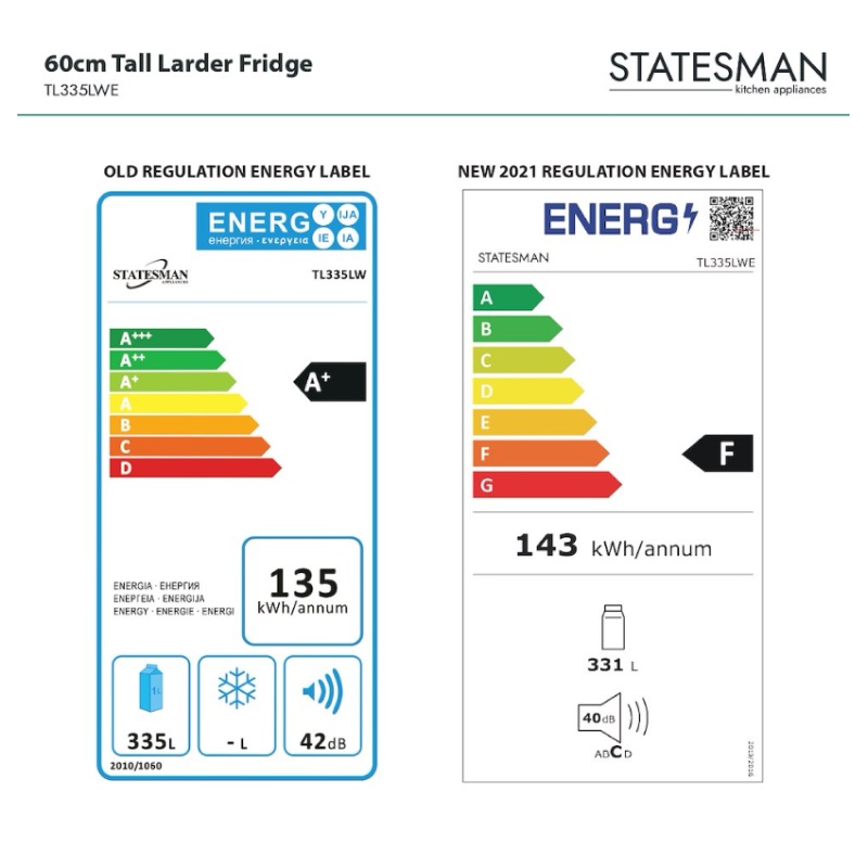 Statesman TL335LWE - White Larder Fridge - F energy - Display