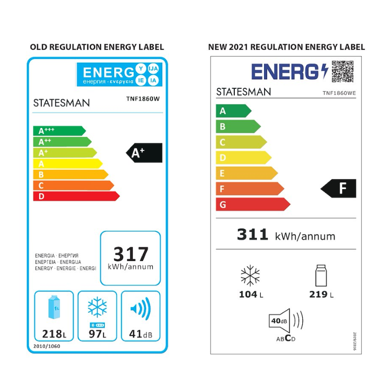 Statesman TNF1860WE - White Freestanding 60/40 Frost Free Fridge Freezer - F energy