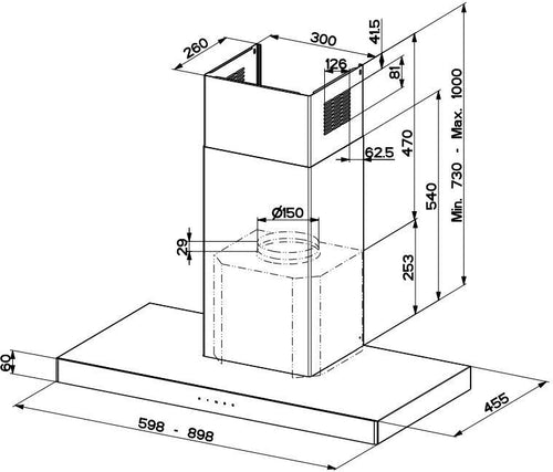 Faber STILO-GLASS-SMART-A60 - Stainless Steel/Black Glass Chimney Hood - 60cm - B Energy Rated