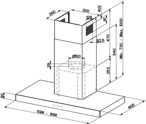 Faber STILO-GLASS-SMART-A90 - Stainless Steel/Black Glass Chimney Hood - 90cm - B Rated