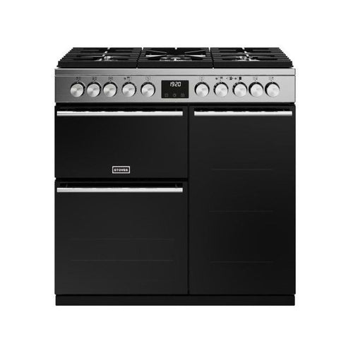 Stoves Precision Deluxe 90cm 5 Burner Dual Fuel Range Cooker - Stainless Steel - Triple Oven - A energy rating