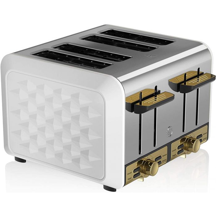 Swan ST14084WHTN - White & Gold 4 Slice Toaster - Gatsby - 1850W