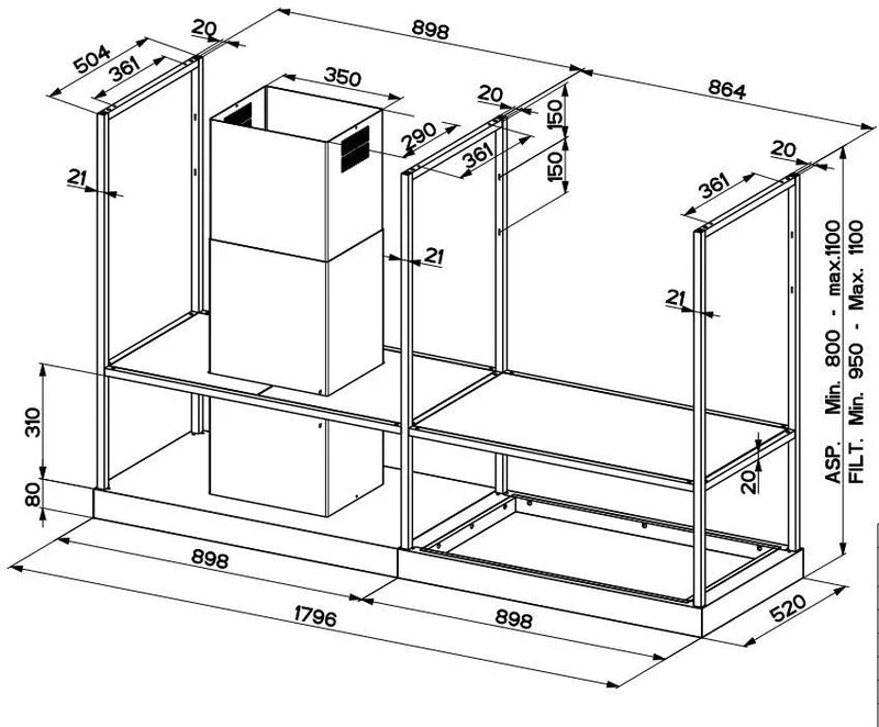 Faber T-SHELF-EV8 - Black Matt Island Hood - 180cm Wide - C Rated