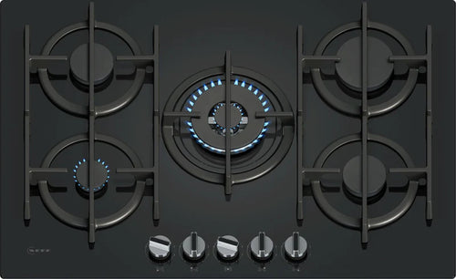 NEFF T27PIQ4S0 - Black 75cm Gas Hob - 5 Burners with Wok Burner - N70 Series